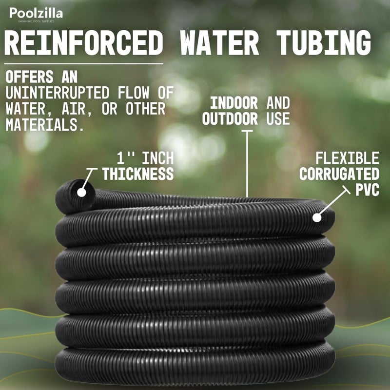 Poolzilla 20’ FT Corrugated Pond Hose - 1’’ Inch ID, Flexible Reinforced Water Tubing for Aquariums, Pool Maintenance, Ponds, Fountains, Gardens, and other Aquatic Features - Image 4